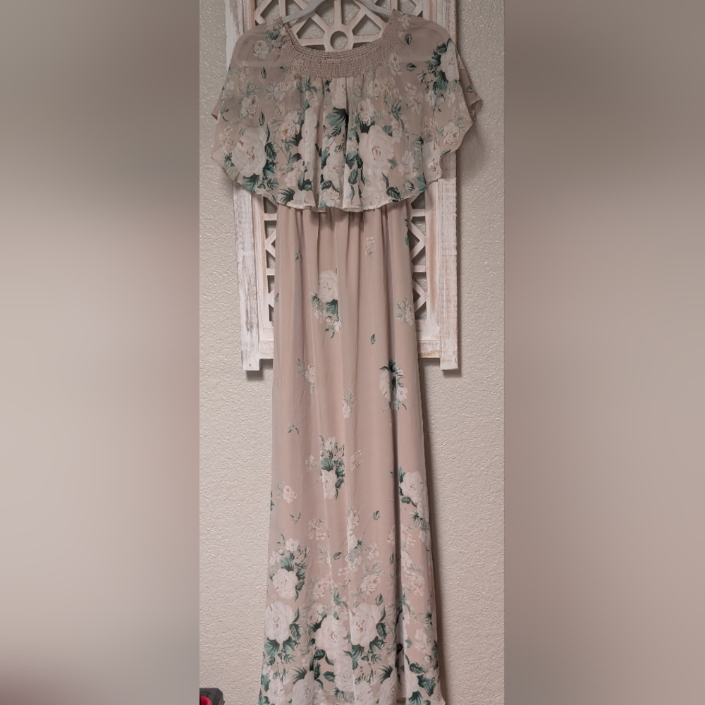 Show Me Your Mumu Hacienda Maxi Dress XS Bouquet Toss Taupe Floral Wedding